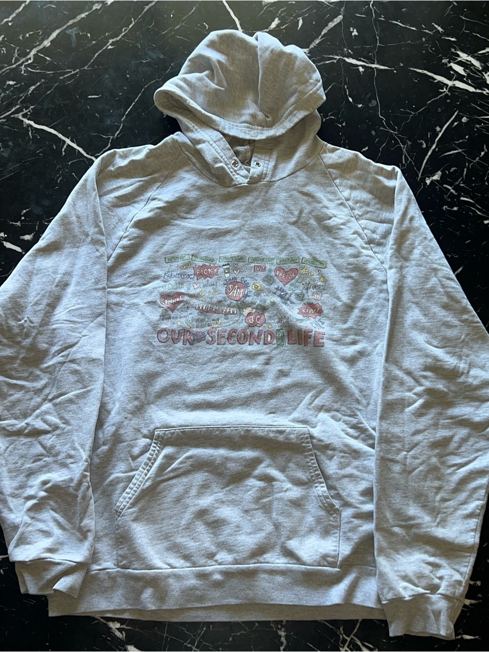 Light Gray Hooded Sweatshirt - Our Second Life Graphic